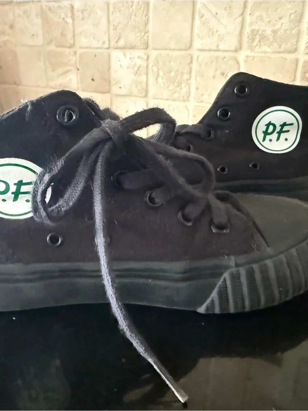 P.F. Flyers Kids Black High-Top Sneakers with Green Logo